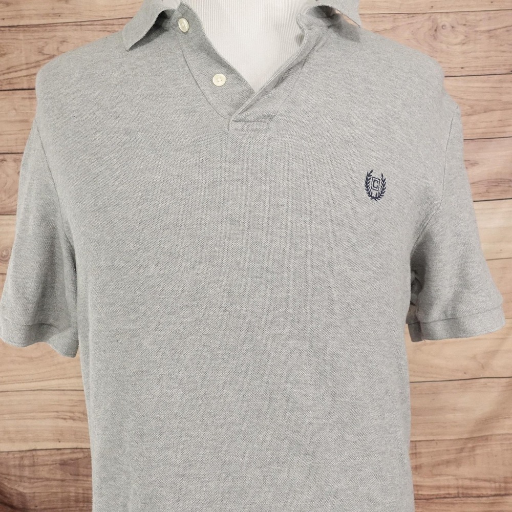 Chaps Polo Shirt Mens L Gray 100% Cotton Solid Knit Short Sleeve Casual